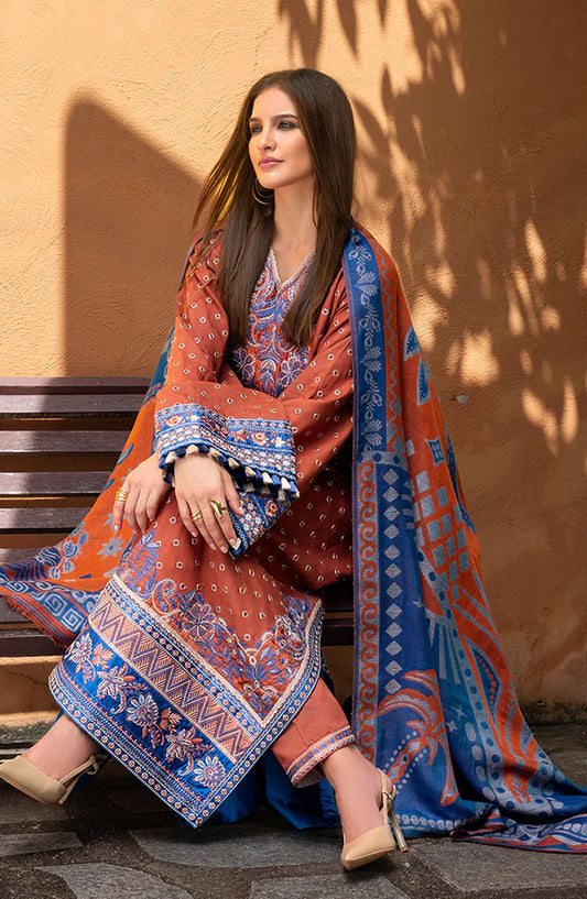 Mushq Broadway Embroidered Cottel Unstitched 3 Piece Suit - Whispers of Change - MQ25BRD - Orange - Winter Collection