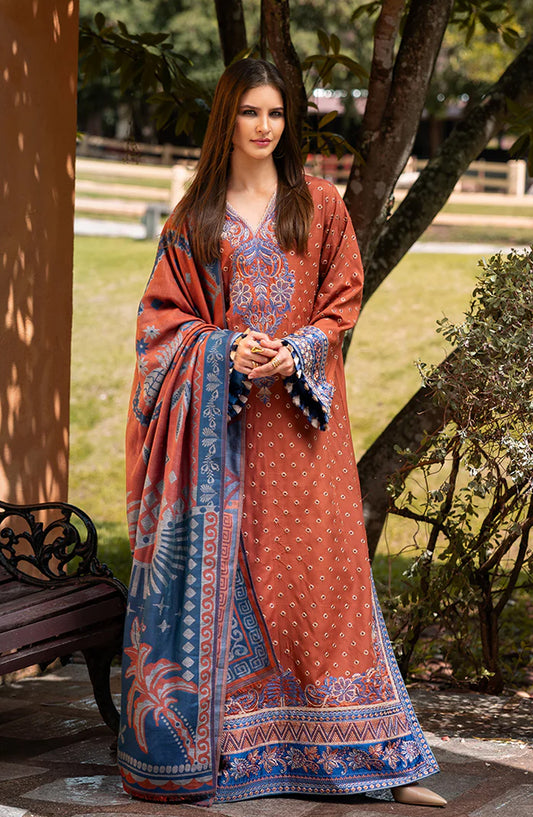 Mushq Broadway Embroidered Cottel Unstitched 3 Piece Suit - Whispers of Change - MQ25BRD - Orange - Winter Collection