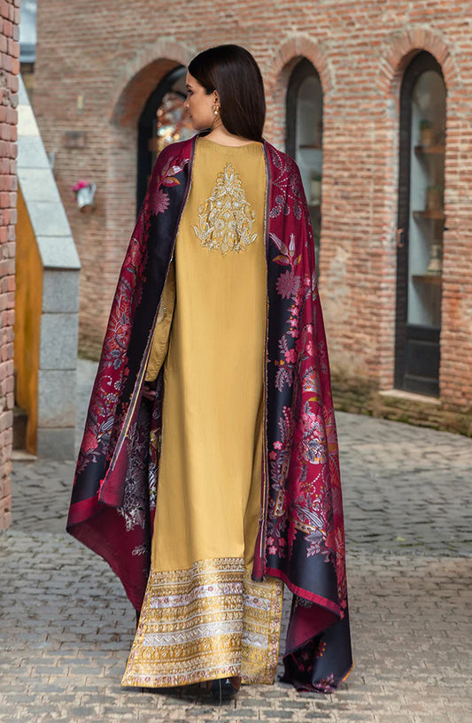 Mushq Broadway Embroidered Herringbone Unstitched 3 Piece Suit - Sunlit Siena - MQ25BRD - Gold Yellow - Winter Collection