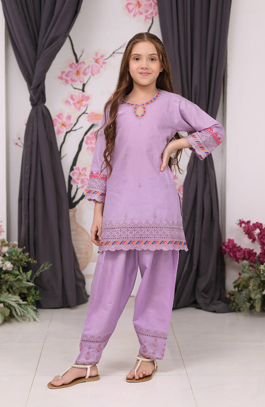 Fresh Birds Embroidered Cotton Lawn Stitched 2 Piece Suit - Mushq - FBR26FS - Lilac - Festive Girls Collection