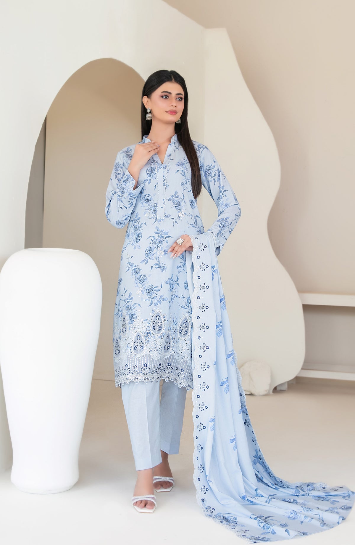 Muskaan by Tawakkal Fabric Embroidered Staple Digital Print Unstitched 3 Piece Suit - D-4424 - TF25MUS - Blue - Casual Collection