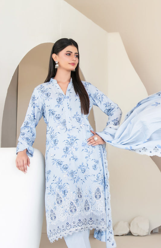 Muskaan by Tawakkal Fabric Embroidered Staple Digital Print Unstitched 3 Piece Suit - D-4424 - TF25MUS - Blue - Casual Collection