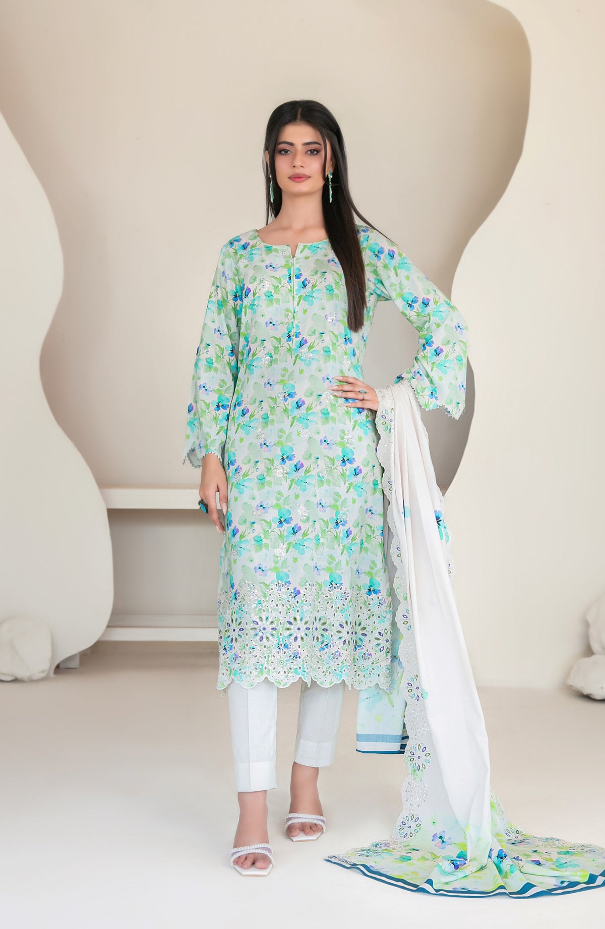 Muskaan by Tawakkal Fabric Embroidered Staple Digital Print Unstitched 3 Piece Suit - D-4423 - TF25MUS - Light Green - Casual Collection