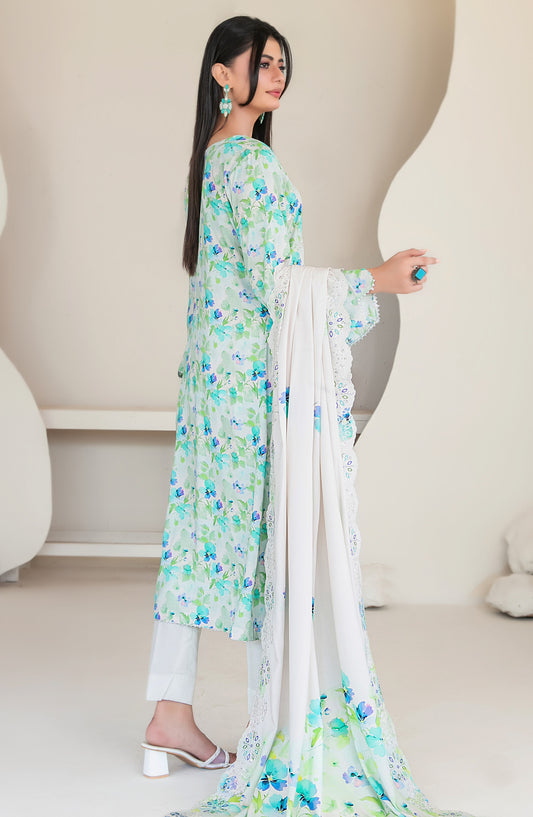Muskaan by Tawakkal Fabric Embroidered Staple Digital Print Unstitched 3 Piece Suit - D-4423 - TF25MUS - Light Green - Casual Collection