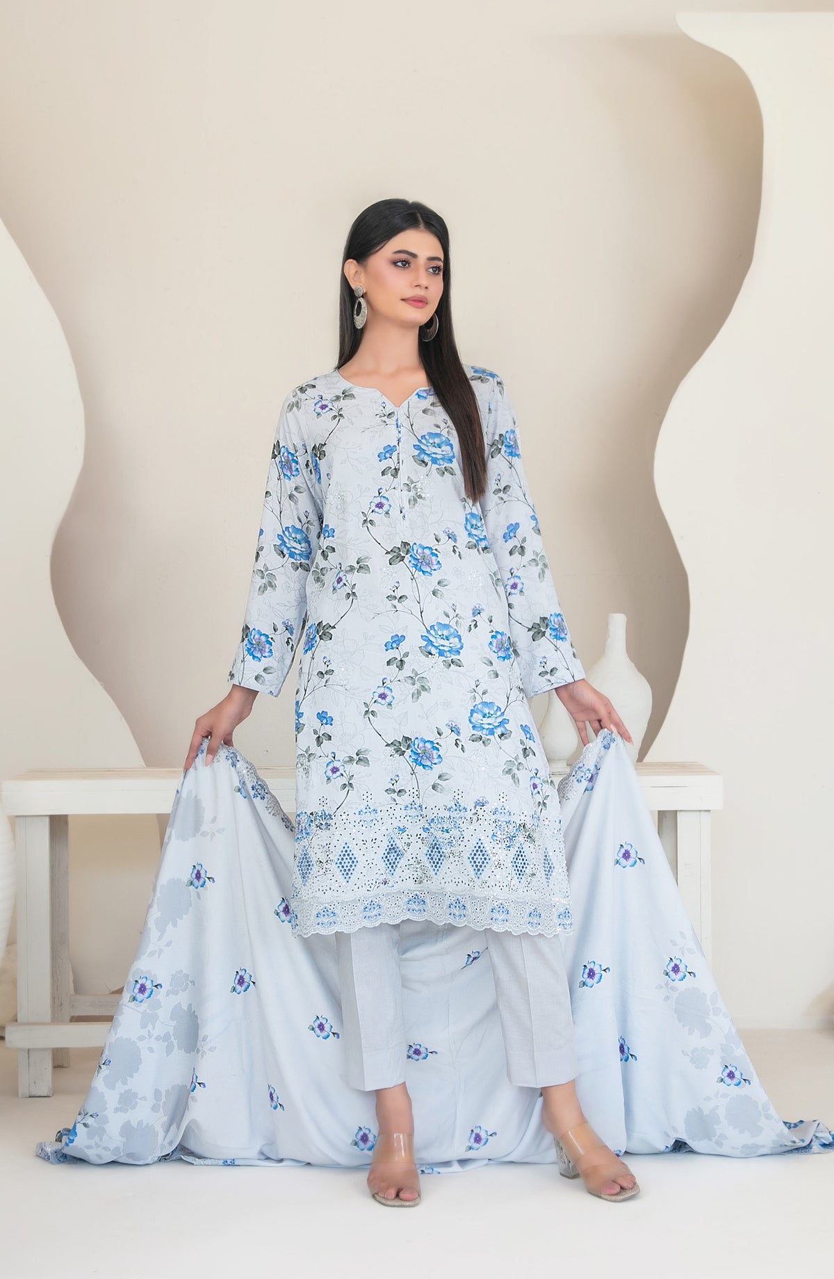Muskaan by Tawakkal Fabric Embroidered Staple Digital Print Unstitched 3 Piece Suit - D-4422 - TF25MUS - Sky Blue - Casual Collection
