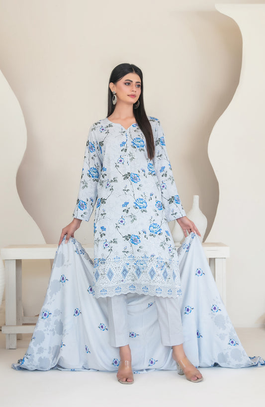Muskaan by Tawakkal Fabric Embroidered Staple Digital Print Unstitched 3 Piece Suit - D-4422 - TF25MUS - Sky Blue - Casual Collection