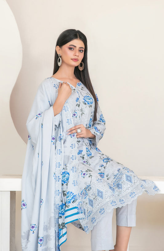 Muskaan by Tawakkal Fabric Embroidered Staple Digital Print Unstitched 3 Piece Suit - D-4422 - TF25MUS - Sky Blue - Casual Collection