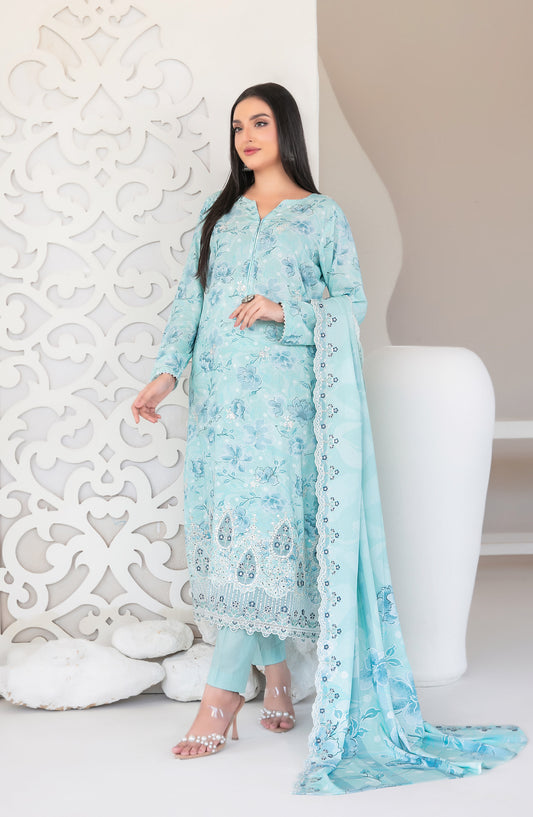 Muskaan by Tawakkal Fabric Embroidered Staple Digital Print Unstitched 3 Piece Suit - D-4420 - TF25MUS - Sky Blue - Casual Collection