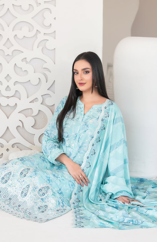 Muskaan by Tawakkal Fabric Embroidered Staple Digital Print Unstitched 3 Piece Suit - D-4420 - TF25MUS - Sky Blue - Casual Collection