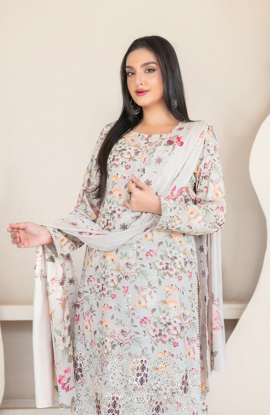 Muskaan by Tawakkal Fabric Embroidered Staple Digital Print Unstitched 3 Piece Suit - D-4418 - TF25MUS - Grey - Casual Collection