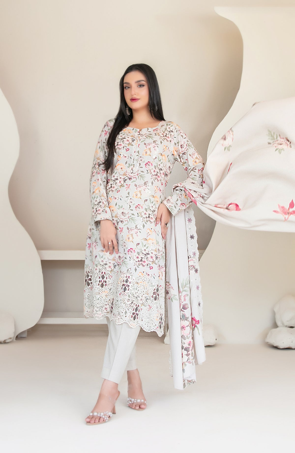 Muskaan by Tawakkal Fabric Embroidered Staple Digital Print Unstitched 3 Piece Suit - D-4418 - TF25MUS - Grey - Casual Collection