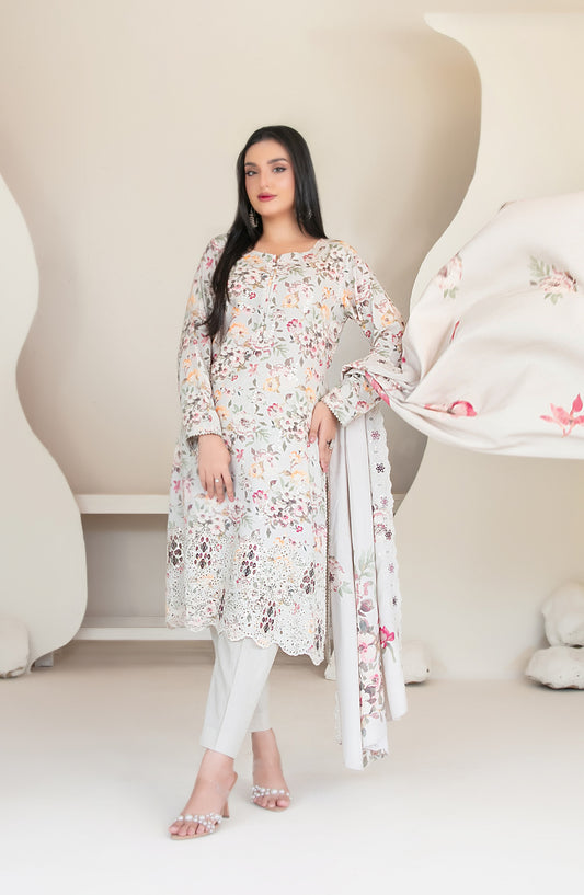 Muskaan by Tawakkal Fabric Embroidered Staple Digital Print Unstitched 3 Piece Suit - D-4418 - TF25MUS - Grey - Casual Collection