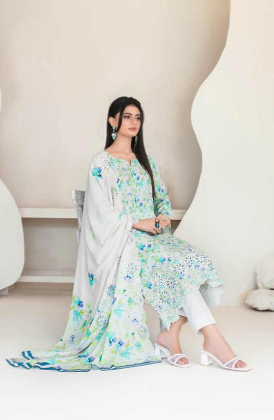 Muskaan by Tawakkal Fabric Embroidered Staple Digital Print Unstitched 3 Piece Suit - D-4423 - TF25MUS - Light Blue - Casual Collection