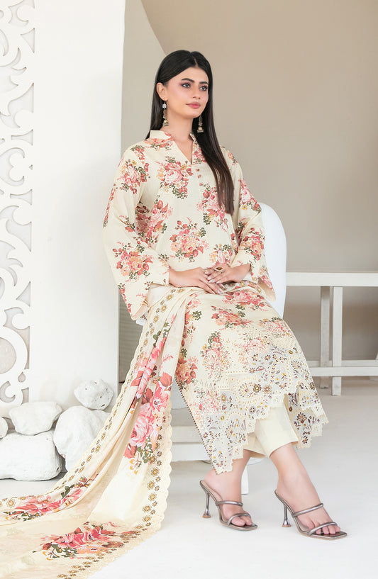Muskaan by Tawakkal Fabric Embroidered Staple Digital Print Unstitched 3 Piece Suit - D-4417 - TF25MUS - Light Lemon - Casual Collection