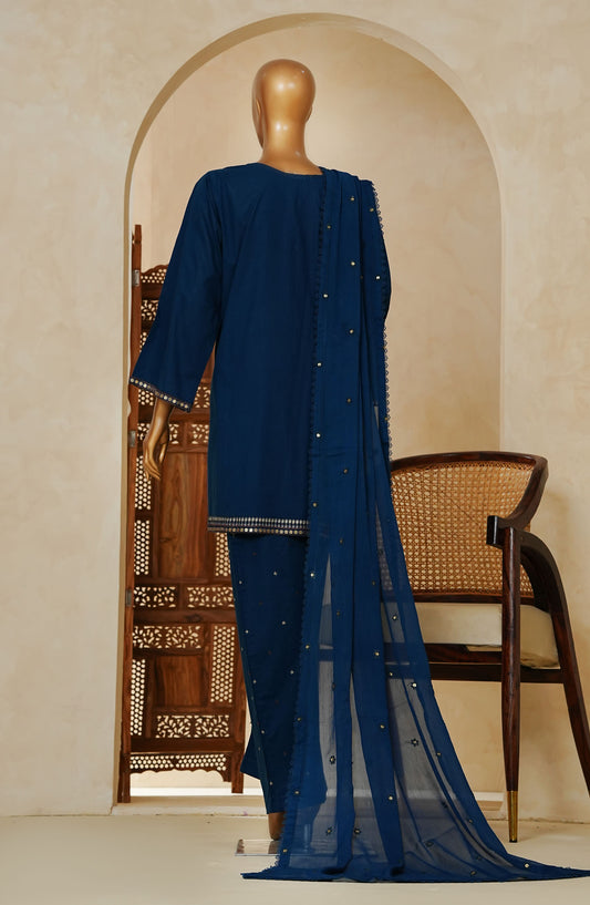 Nazakat Noir by Amna Khadija Embroidered Cotton Cambric Stitched 3 Piece Suit - AM25NZK - NNLP-01 - Blue - Festive Collection
