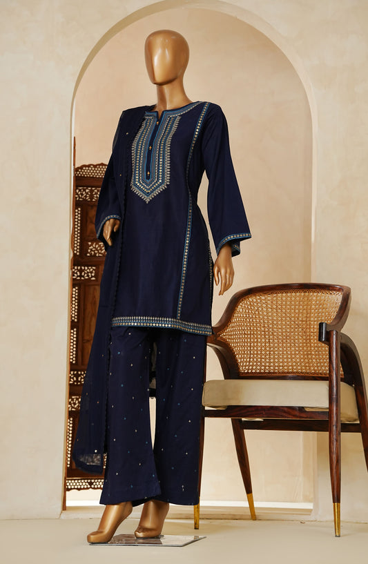 Nazakat Noir by Amna Khadija Embroidered Cotton Cambric Stitched 3 Piece Suit - AM25NZK - NNLP-03 - Dark Blue - Festive Collection