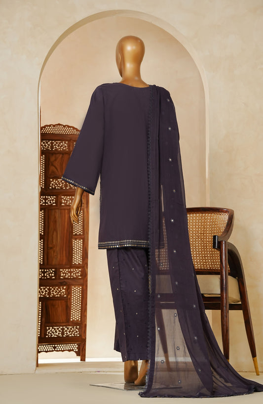 Nazakat Noir by Amna Khadija Embroidered Cotton Cambric Stitched 3 Piece Suit - AM25NZK - NNLP-04 - Purple - Festive Collection