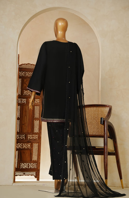Nazakat Noir by Amna Khadija Embroidered Cotton Cambric Stitched 3 Piece Suit - AM25NZK - NNLP-05 - Black - Festive Collection