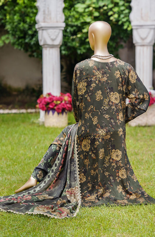 NUR Premium Embroidered Linen Unstitched 3 Piece Suit - D-10 - NUR25LNP - Green - Winter Collection