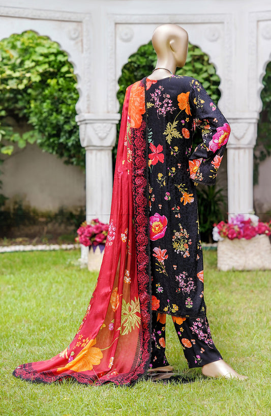 NUR Premium Embroidered Linen Unstitched 3 Piece Suit - D-09 - NUR25LNP - Black - Winter Collection