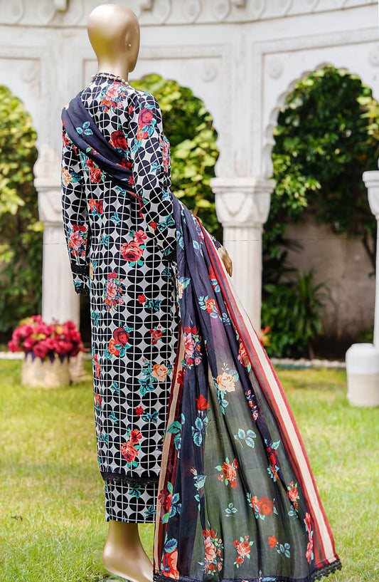 NUR Premium Embroidered Linen Unstitched 3 Piece Suit - D-08 - NUR25LNP - Blue - Winter Collection