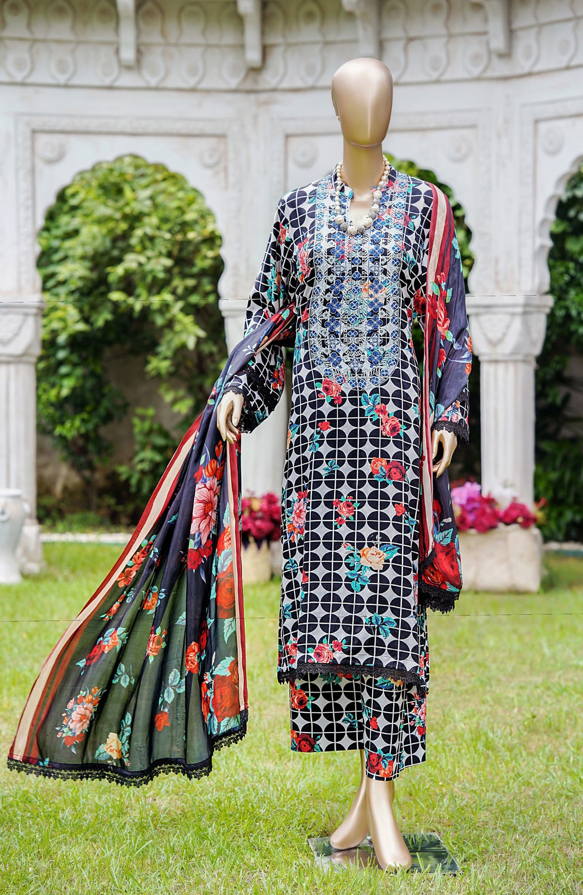 NUR Premium Embroidered Linen Unstitched 3 Piece Suit - D-08 - NUR25LNP - Blue - Winter Collection