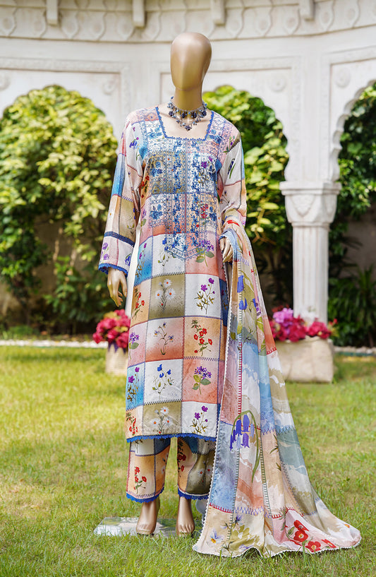 NUR Premium Embroidered Linen Unstitched 3 Piece Suit - D-07 - NUR25LNP - Multi - Winter Collection