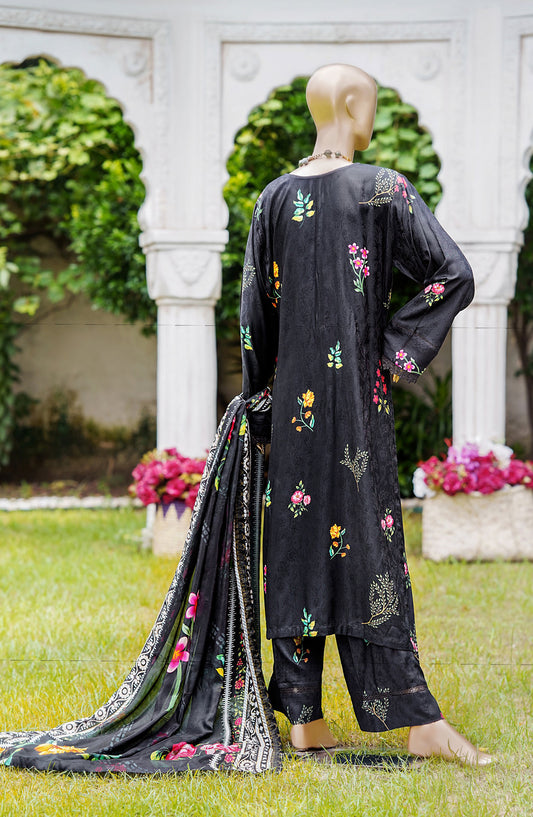 NUR Premium Embroidered Linen Unstitched 3 Piece Suit - D-06 - NUR25LNP - Black - Winter Collection