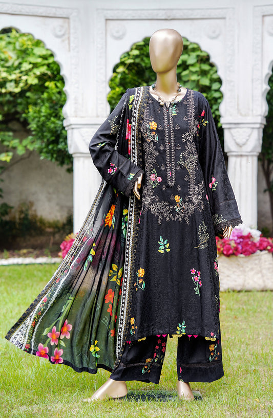 NUR Premium Embroidered Linen Unstitched 3 Piece Suit - D-06 - NUR25LNP - Black - Winter Collection