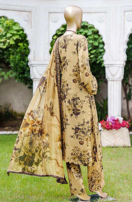 NUR Premium Embroidered Linen Unstitched 3 Piece Suit - D-05 - NUR25LNP - Yellow - Winter Collection