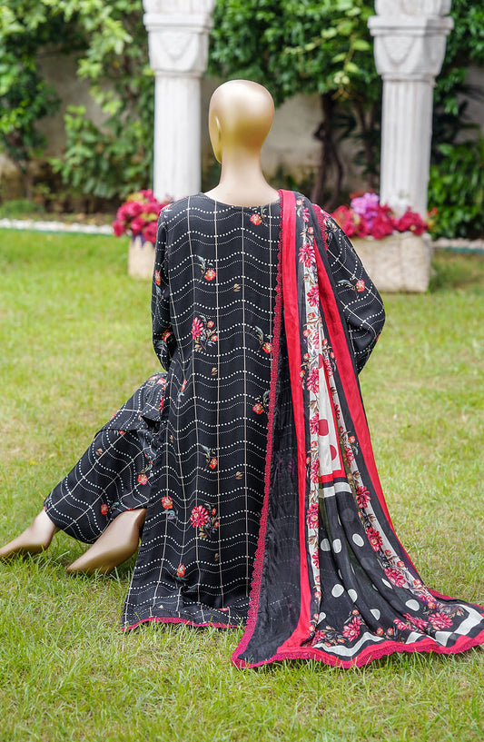 NUR Premium Embroidered Linen Unstitched 3 Piece Suit - D-04 - NUR25LNP - Black - Winter Collection