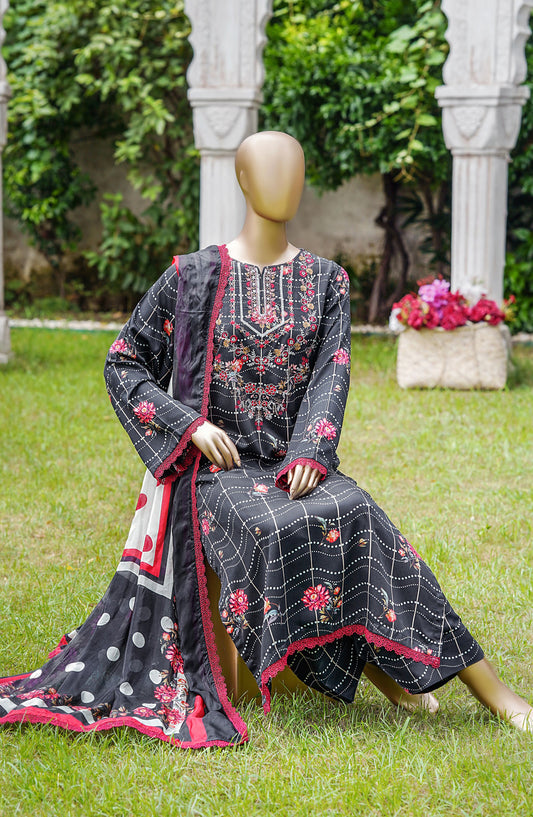 NUR Premium Embroidered Linen Unstitched 3 Piece Suit - D-04 - NUR25LNP - Black - Winter Collection