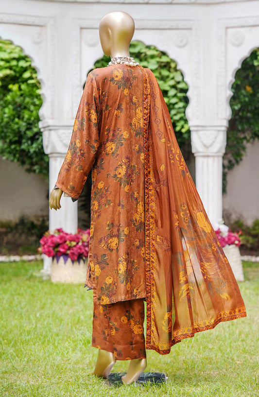 NUR Premium Embroidered Linen Unstitched 3 Piece Suit - D-03 - NUR25LNP - Rust - Winter Collection