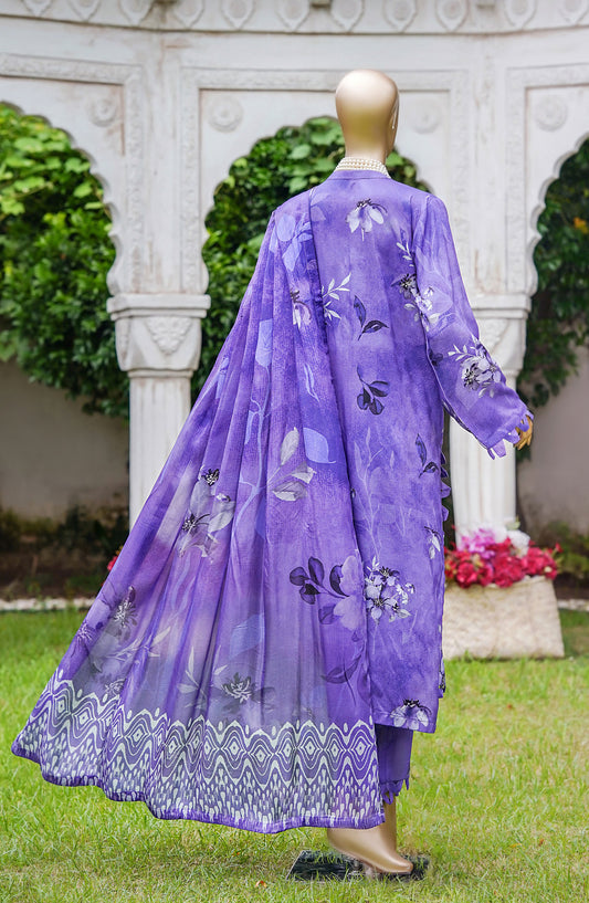 NUR Premium Embroidered Linen Unstitched 3 Piece Suit - D-02 - NUR25LNP - Purple - Winter Collection