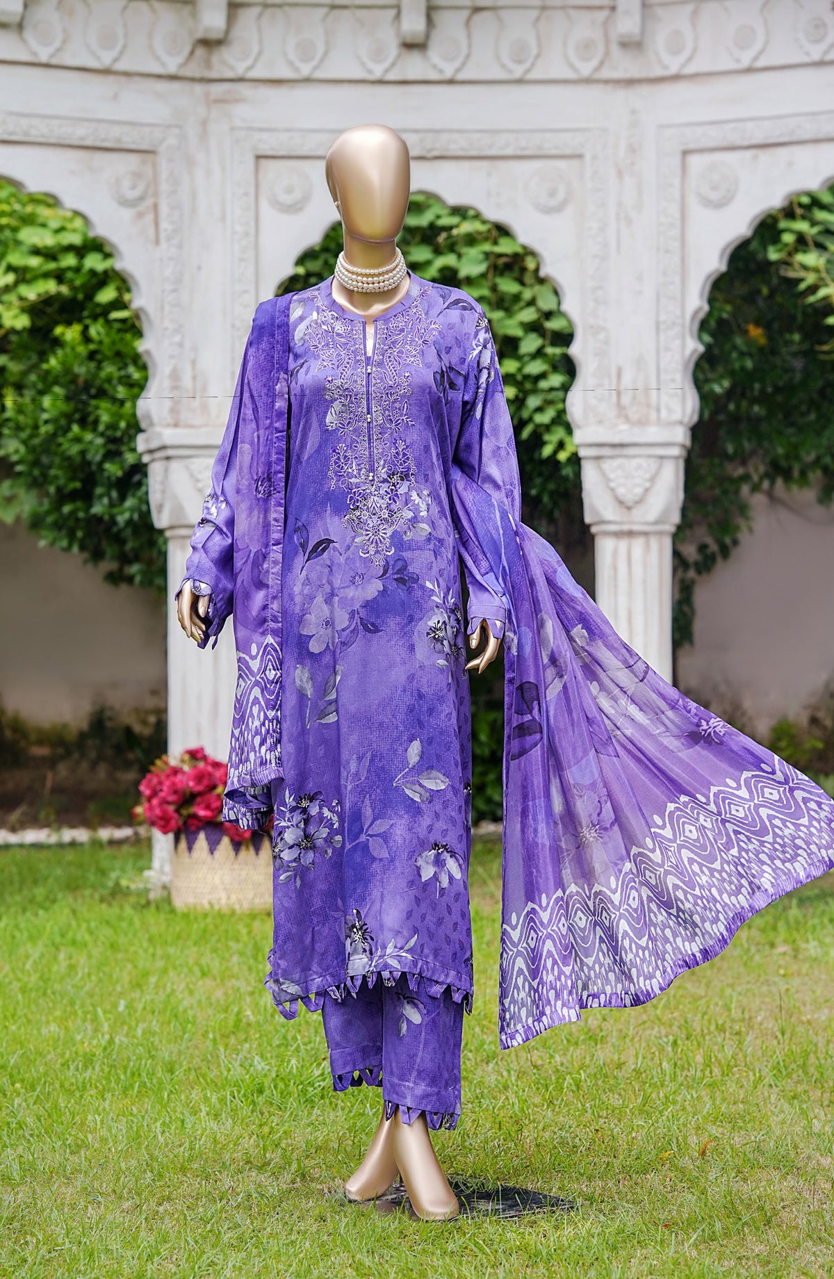 NUR Premium Embroidered Linen Unstitched 3 Piece Suit - D-02 - NUR25LNP - Purple - Winter Collection