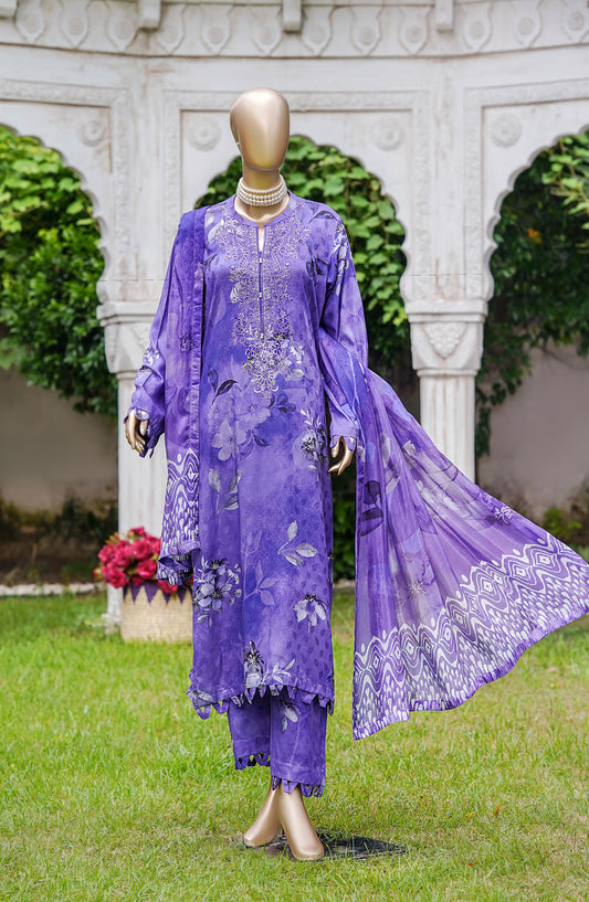 NUR Premium Embroidered Linen Unstitched 3 Piece Suit - D-02 - NUR25LNP - Purple - Winter Collection