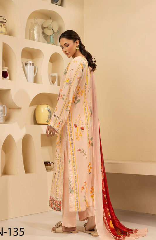 NUR Prints by Al Karim Embroidered Lawn Unstitched 3 Piece Suit - N-135 - AK26NRP - Peach - Summer Collection