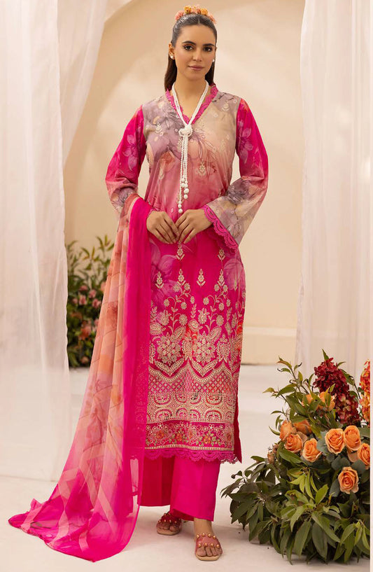 NUR Prints by Al Karim Embroidered Lawn Unstitched 3 Piece Suit - N-134 - AK26NRP - Pink - Summer Collection