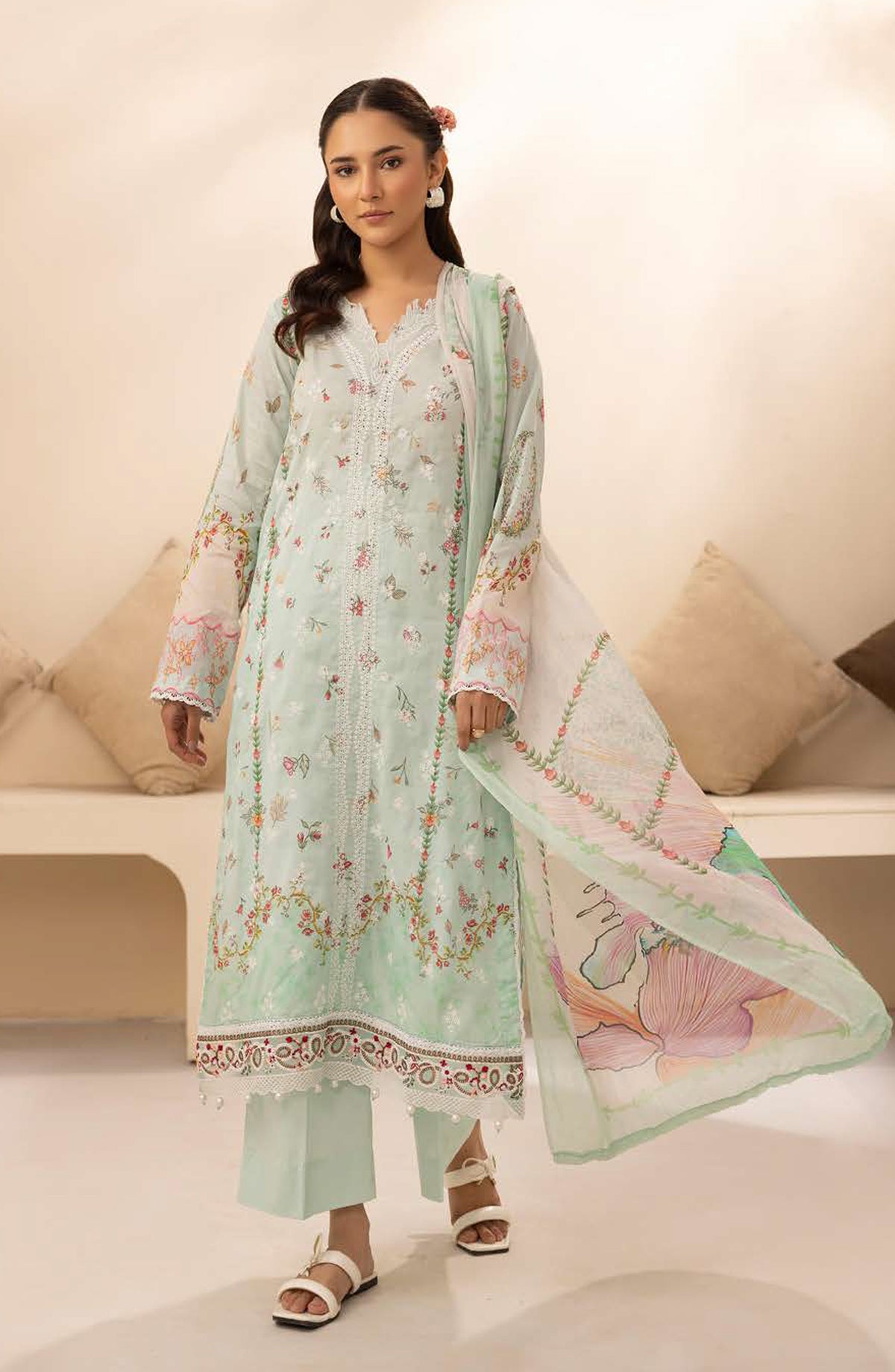 NUR Prints by Al Karim Embroidered Lawn Unstitched 3 Piece Suit - N-132 - AK26NRP - Green - Summer Collection
