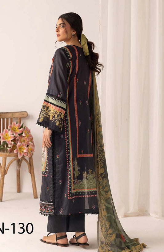 NUR Prints by Al Karim Embroidered Lawn Unstitched 3 Piece Suit - N-130 - AK26NRP - Black - Summer Collection
