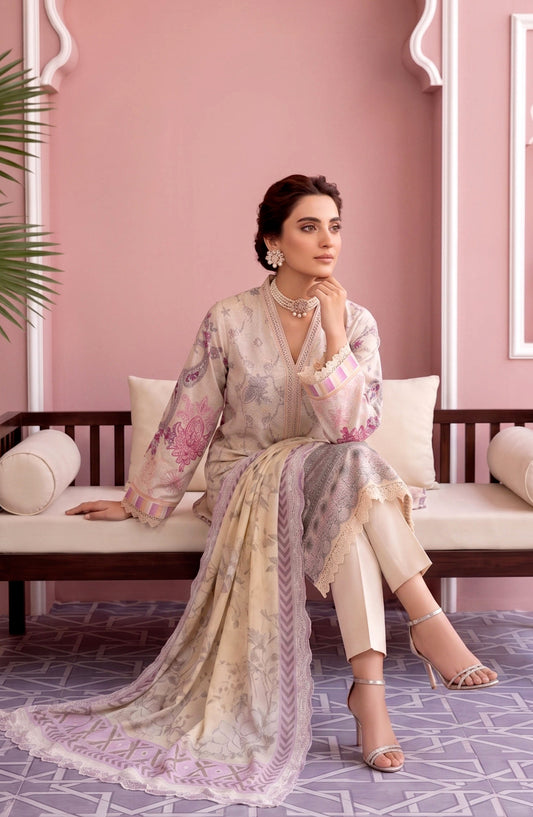 Naghma by Riaz Arts Embroidered Lawn Unstitched 3 Piece Suit - D-08 - RA26NGH - Lemon - Summer Collection