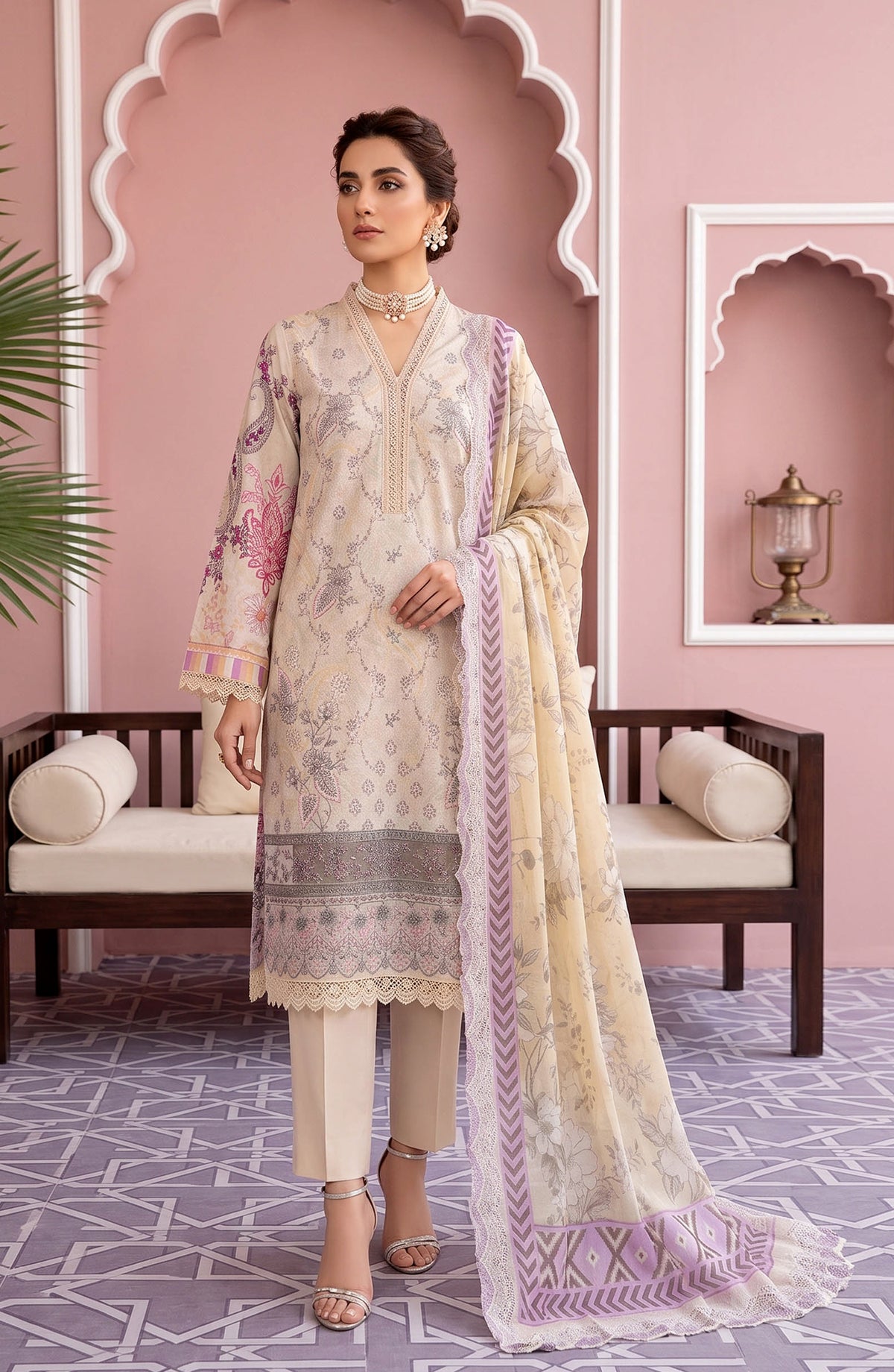 Naghma by Riaz Arts Embroidered Lawn Unstitched 3 Piece Suit - D-08 - RA26NGH - Lemon - Summer Collection