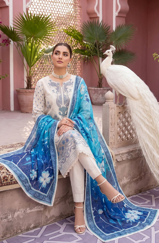 Naghma by Riaz Arts Embroidered Lawn Unstitched 3 Piece Suit - D-07 - RA26NGH - Off White - Summer Collection