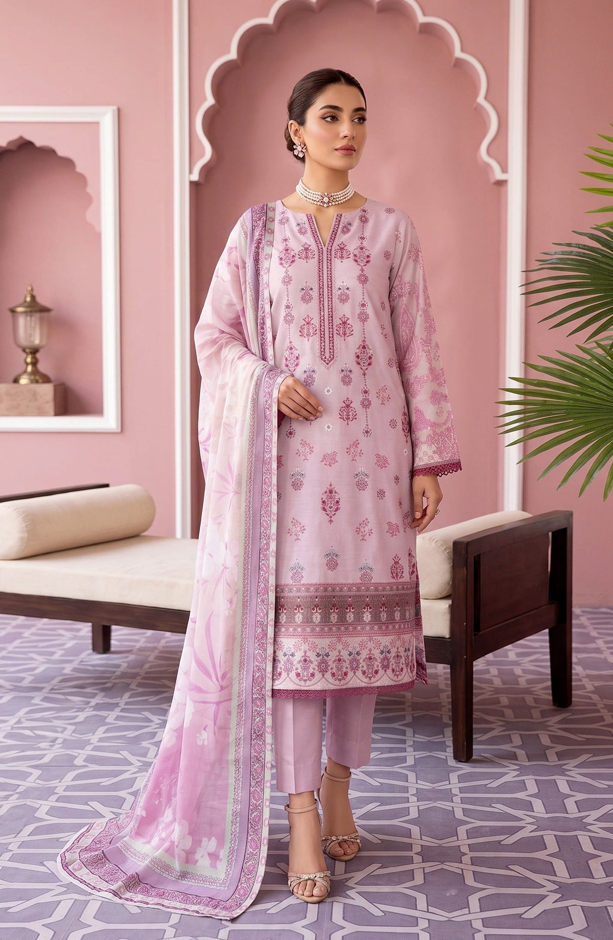Naghma by Riaz Arts Embroidered Lawn Unstitched 3 Piece Suit - D-04 - RA26NGH - Pink - Summer Collection