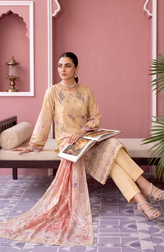 Naghma by Riaz Arts Embroidered Lawn Unstitched 3 Piece Suit - D-03 - RA26NGH - Yellow - Summer Collection