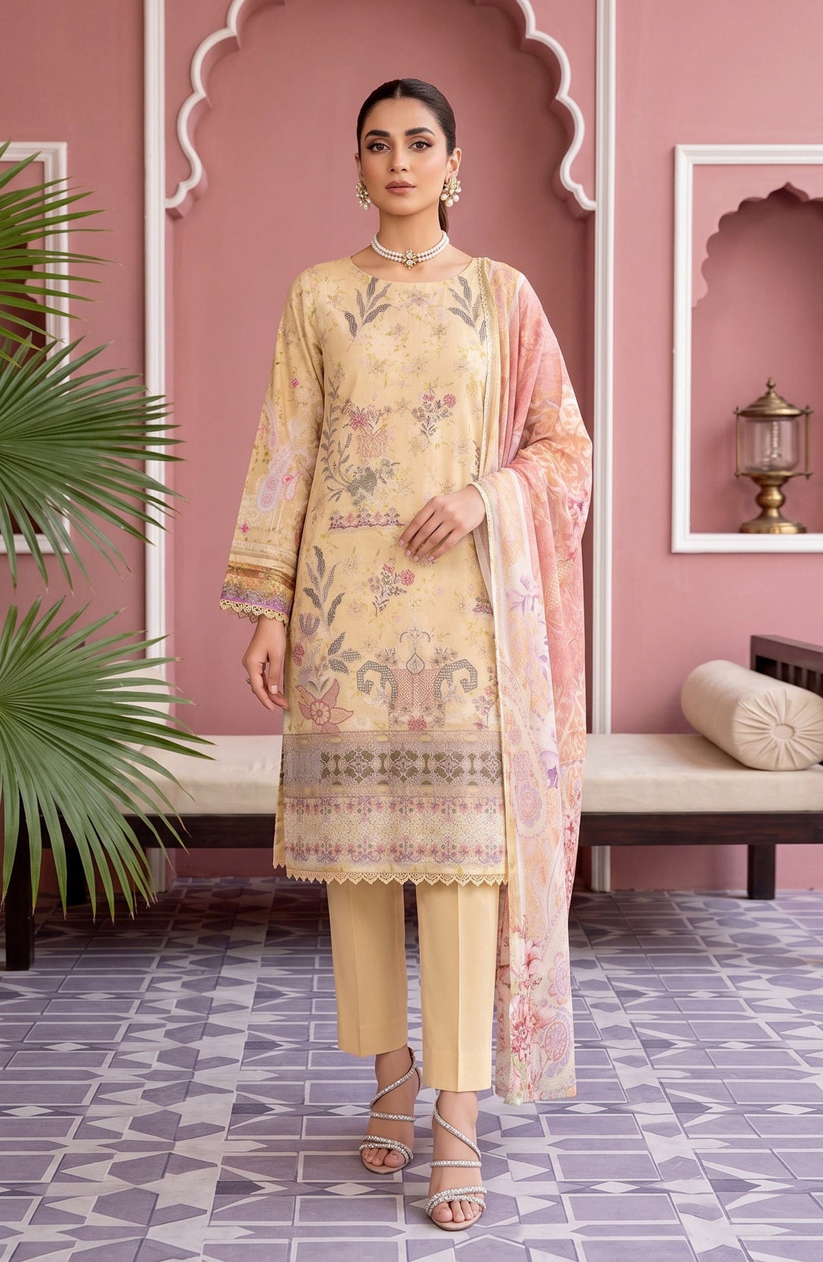 Naghma by Riaz Arts Embroidered Lawn Unstitched 3 Piece Suit - D-03 - RA26NGH - Yellow - Summer Collection