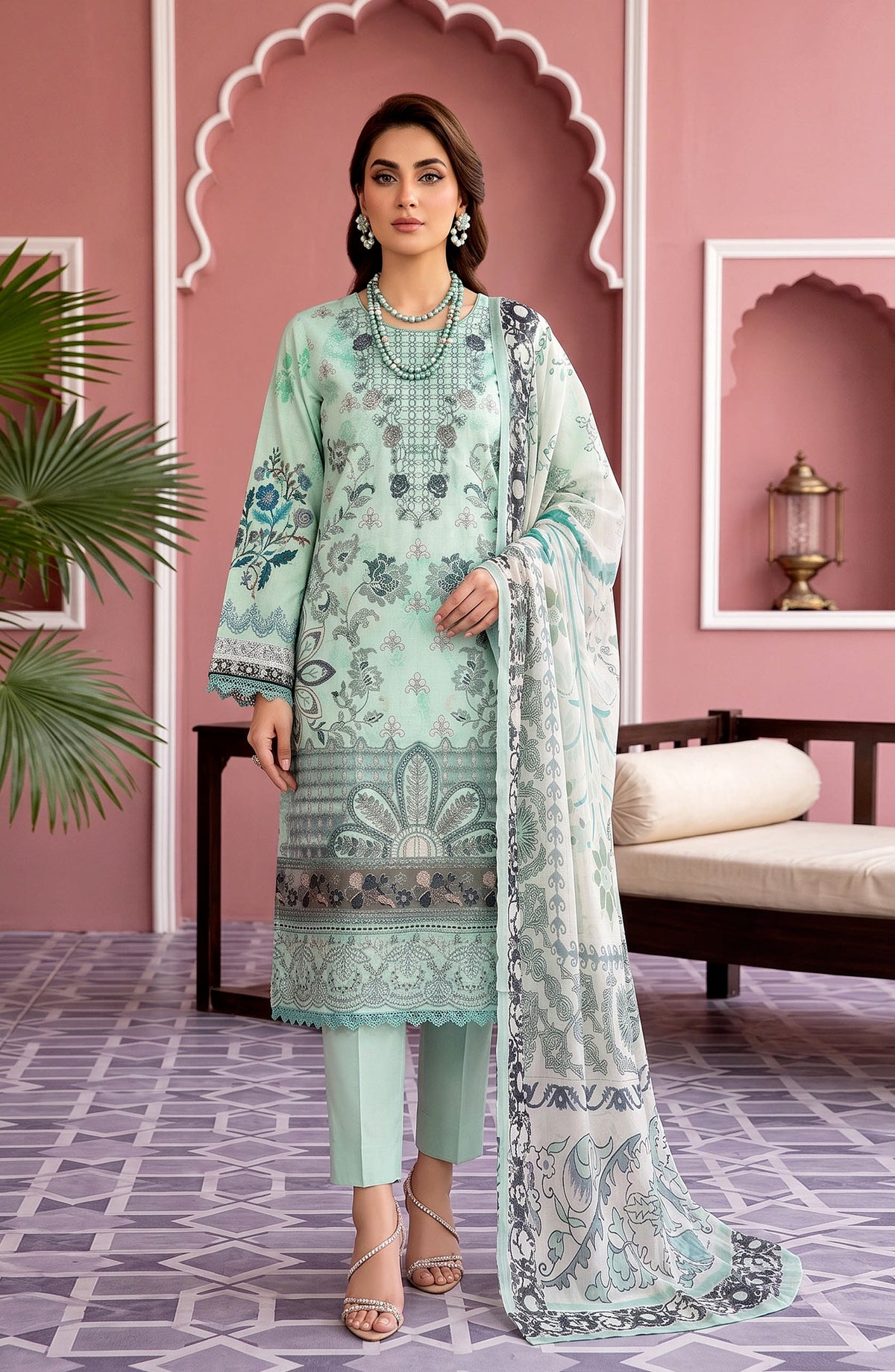 Naghma by Riaz Arts Embroidered Lawn Unstitched 3 Piece Suit - D-02 - RA26NGH - Green - Summer Collection