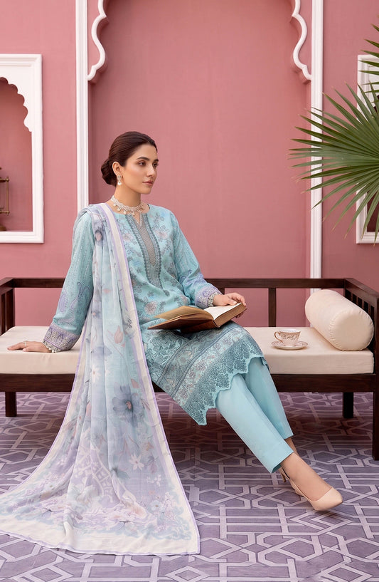 Naghma by Riaz Arts Embroidered Lawn Unstitched 3 Piece Suit - D-01 - RA26NGH - Blue - Summer Collection