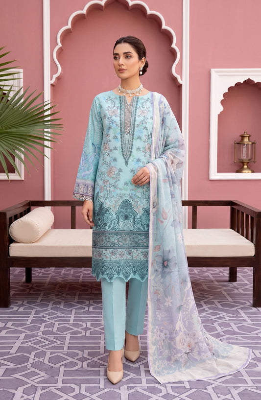 Naghma by Riaz Arts Embroidered Lawn Unstitched 3 Piece Suit - D-01 - RA26NGH - Blue - Summer Collection