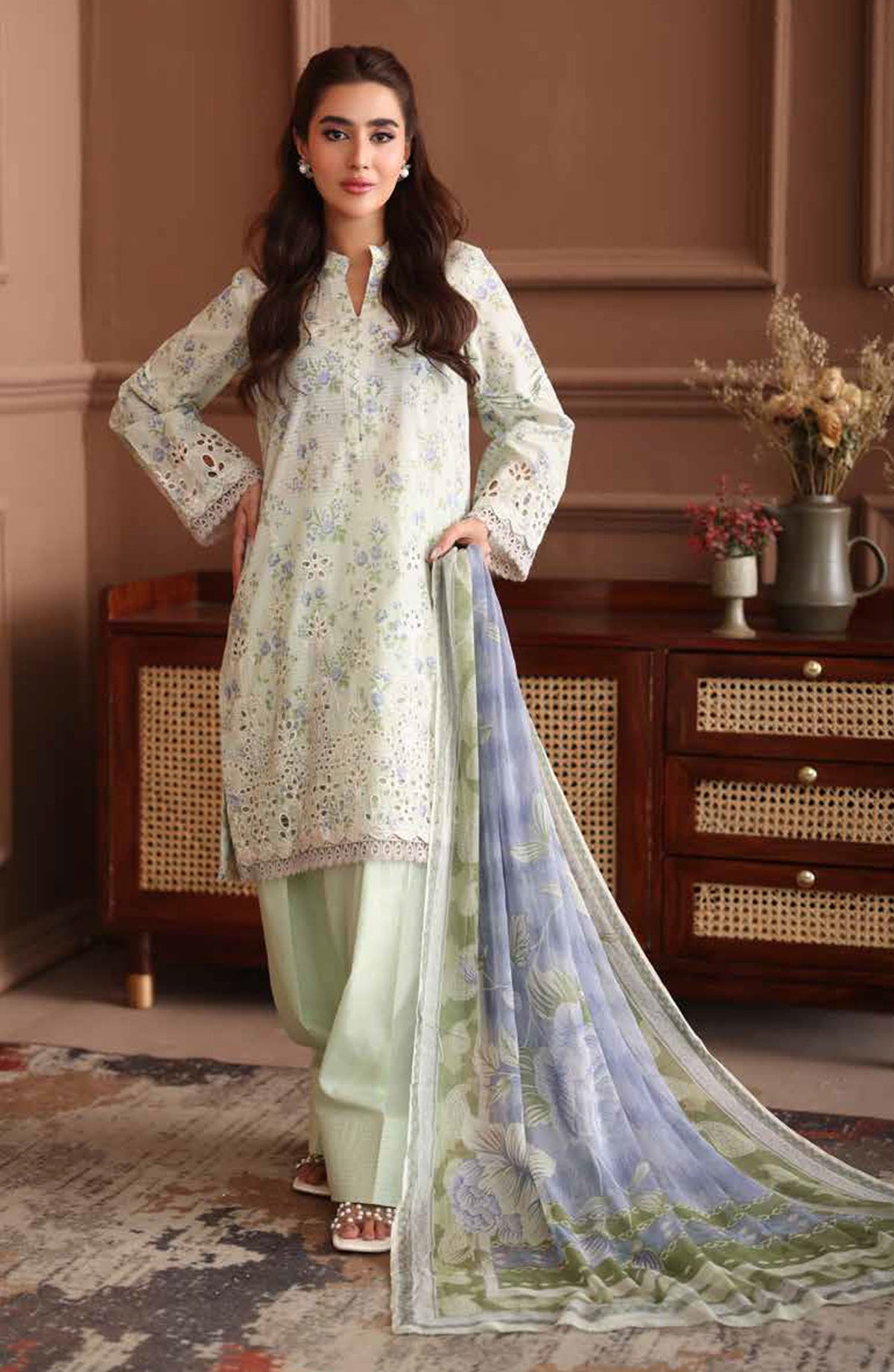 Naira by Johra Embroidered Chikankari Lawn Unstitched 3 Piece Suit - JH-1041 - JH25NRI - Green - Summer Collection